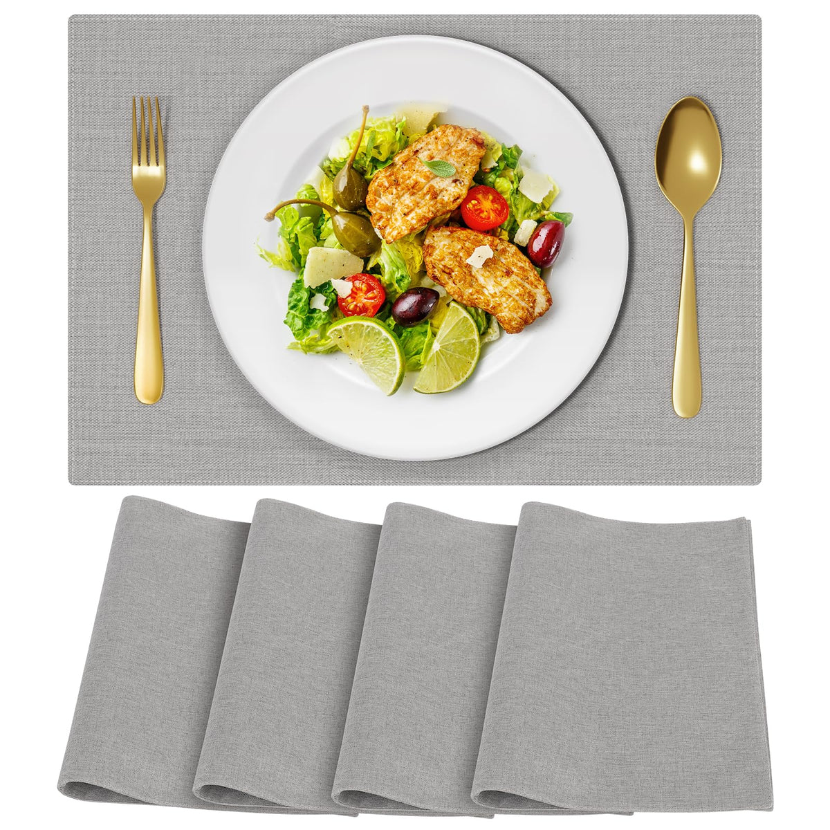 Cloth Placemats, Set of 6 Heat-Resistant Cotton Linen Blend Double Layered Machine Washable Place Mats, Wrinkle Free Thick Fabric Dining Table Mats for Indoors & Outdoors (Navy Blue, 6)