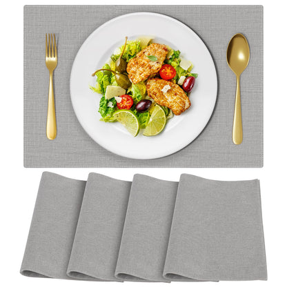Cloth Placemats, Set of 6 Heat-Resistant Cotton Linen Blend Double Layered Machine Washable Place Mats, Wrinkle Free Thick Fabric Dining Table Mats for Indoors & Outdoors (Navy Blue, 6)