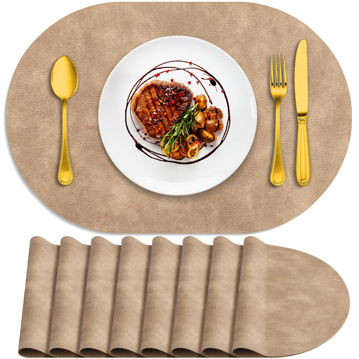 ADRIMER Oval Placemats Set of 4, Wipeable Faux Leather, 4 Colors