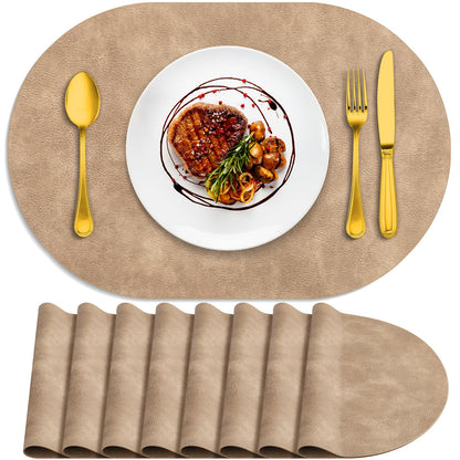 ADRIMER Oval Placemats Set of 4, Wipeable Faux Leather, 4 Colors