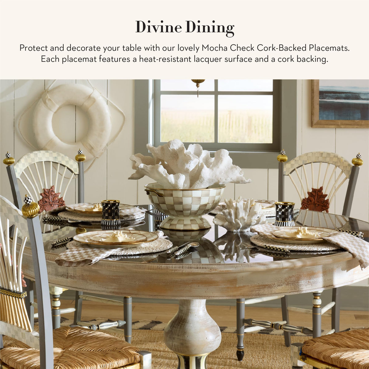 MACKENZIE-CHILDS Cork-Back Placemat Set, Gray-and-White Sterling Check