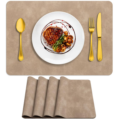 ADRIMER Oval Placemats Set of 4, Wipeable Faux Leather, 4 Colors