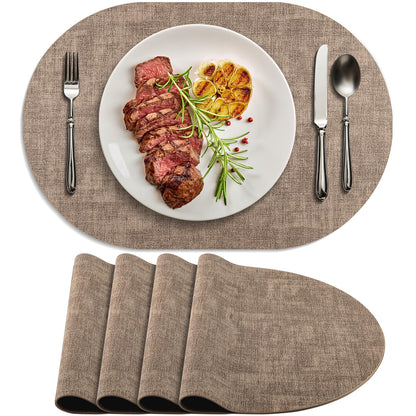 Faux Leather Oval Placemats Set of 6, Beige