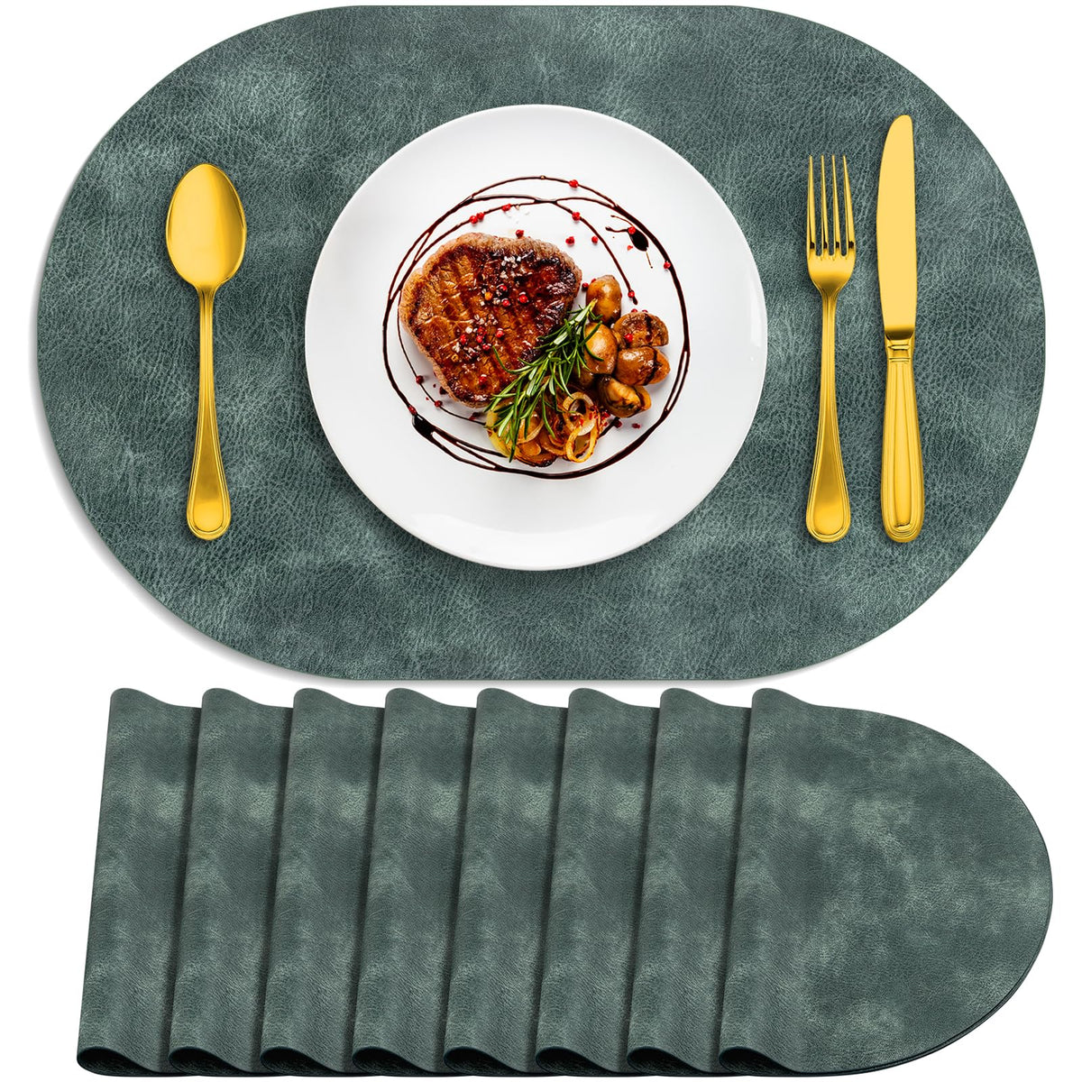 ADRIMER Oval Placemats Set of 4, Wipeable Faux Leather, 4 Colors