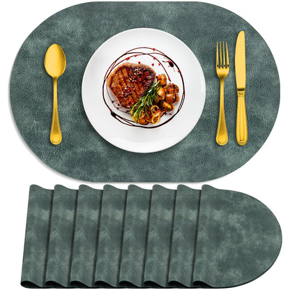 ADRIMER Oval Placemats Set of 4, Wipeable Faux Leather, 4 Colors