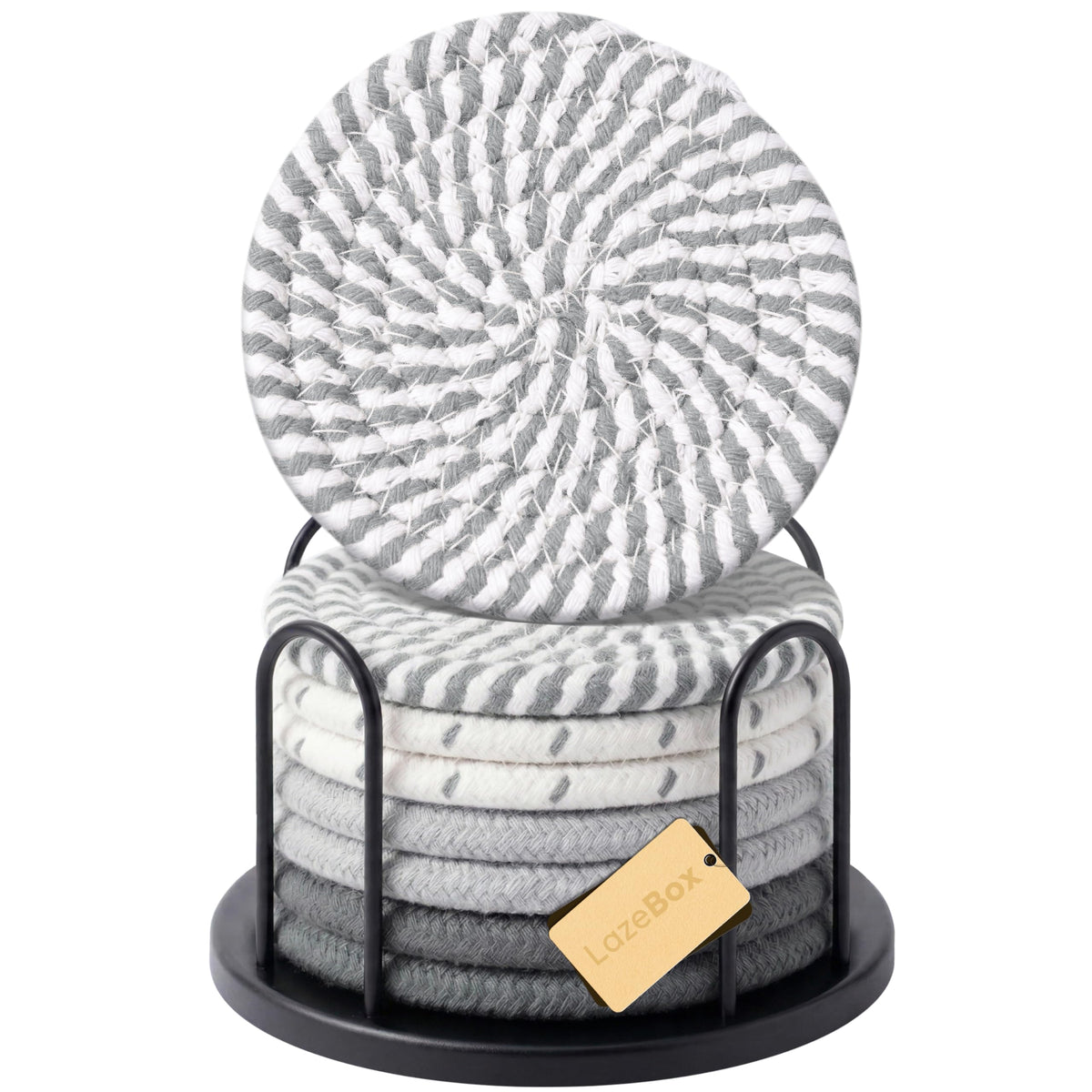 Lazebox Coasters Set of 8 for Drinks, 4 Inch Large Coasters for Coffee Table, Tabletop Protection for Hot & Cold Drinks, Versatile Coasters for Home Decor, Non-Slip & Easy to Clean, Gray