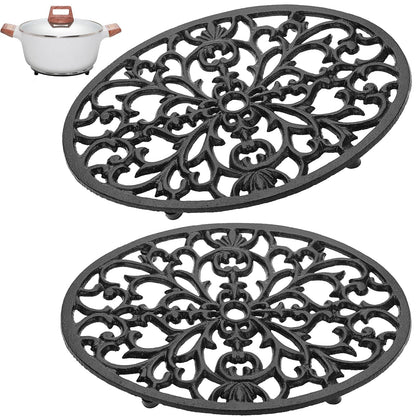 Sumnacon Cast Iron Trivet 2 Pcs 6.7 Inch Iron Trivet for Hot Dish Pot Pan Plate Teapot,Heat Resistant Cast Iron Trivets with Rubber Feets for Kitchen Dining Table Cooktop Stove,Retro Red