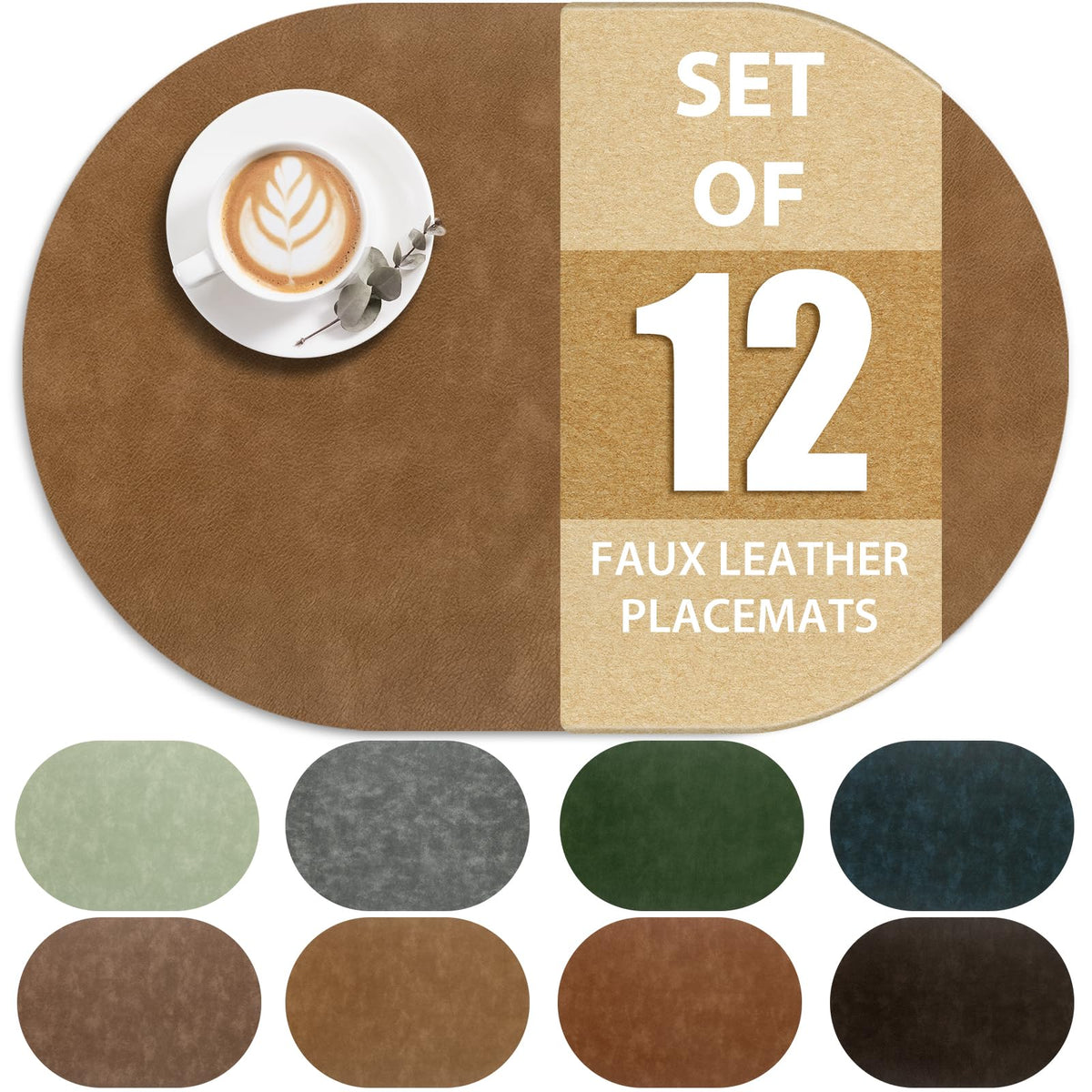 ADRIMER Faux Leather Placemats Set of 6, Heat Resistant 13"x13", Walnut
