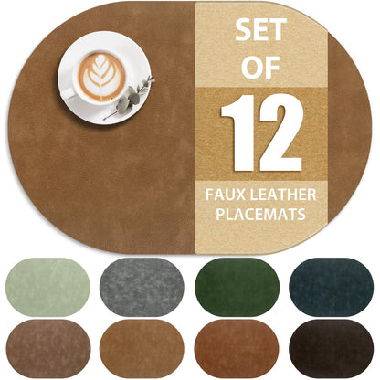 ADRIMER Faux Leather Placemats Set of 6, Heat Resistant 13"x13", Walnut
