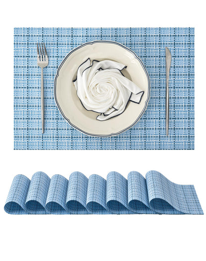 Woven Vinyl Beige Placemats Set of 12, Linen Look & Easy to Clean