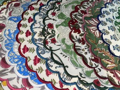 Ridhi Floral Block Print Round Placemats 15 Inch, Set of 4, Assorted Design