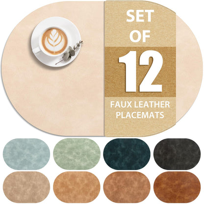 ADRIMER Oval Placemats Set of 4, Wipeable Faux Leather, 4 Colors