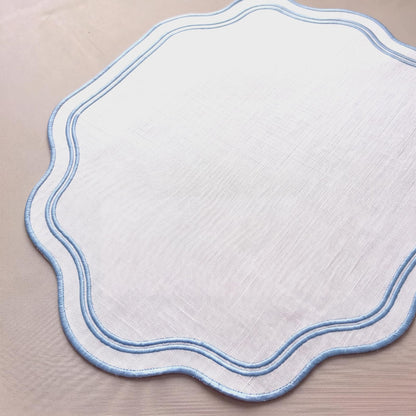 Breling 6 Pcs Cotton Placemats Cotton, Scalloped Edge Sage Green