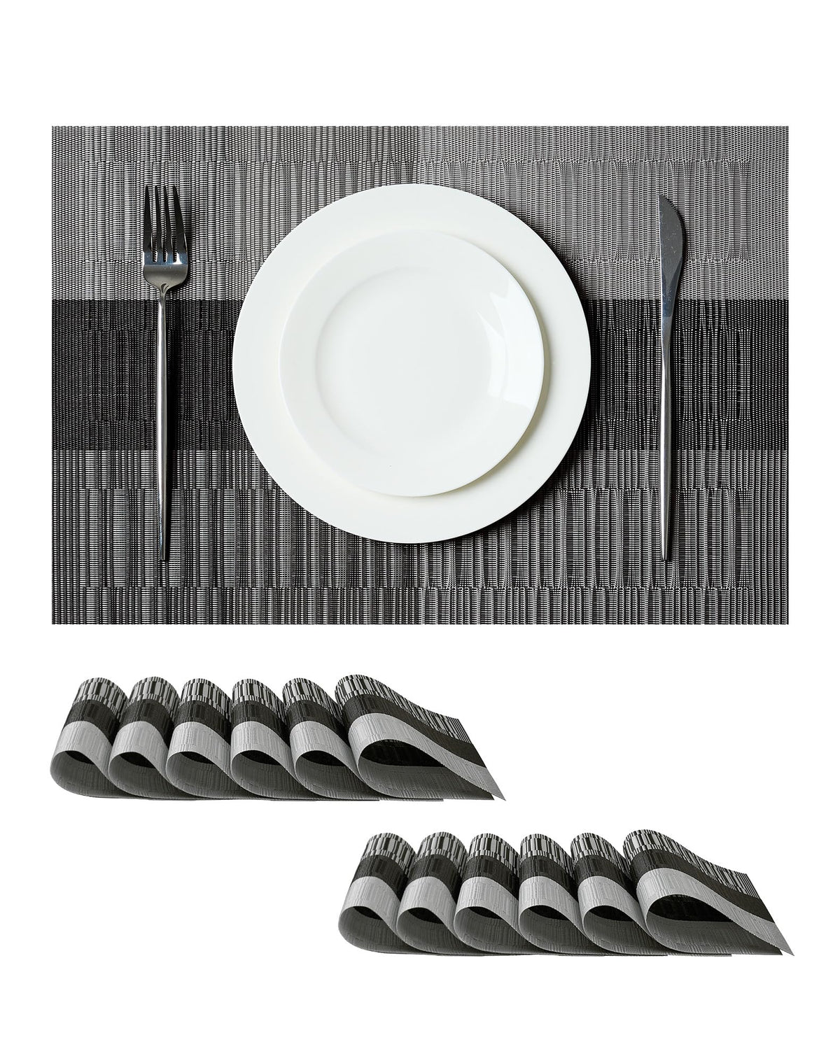 Woven Vinyl Beige Placemats Set of 12, Linen Look & Easy to Clean