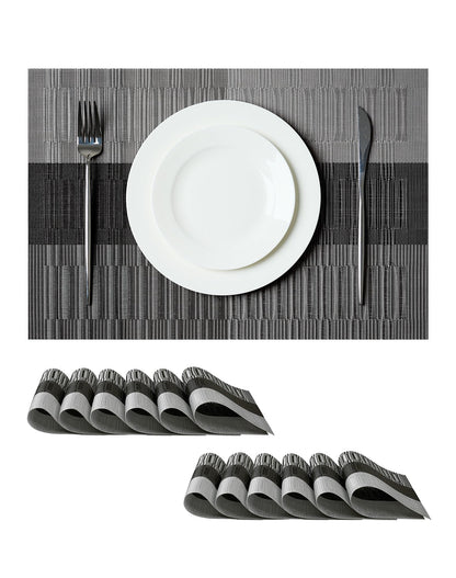 Beige Placemats Set of 6 - Heat-Resistant, Non-Slip Table Mats, Washable Woven Vinyl for Indoor & Outdoor Dining