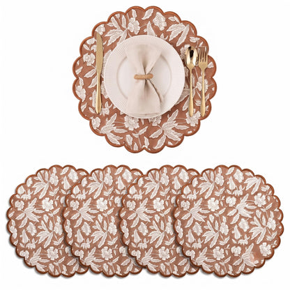 Ridhi Floral Block Print Round Placemats 15 Inch, Set of 4, Assorted Design