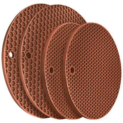 Silicone Trivets for Hot Dishes, 4 PCS Multipurpose Heat Resistant Mat Thick Silicone Hot Pads Pot Holders for Kitchen Counter, Flexible Jar Opener Food Grade Spoon Holder, Silicone Coasters (Almond)