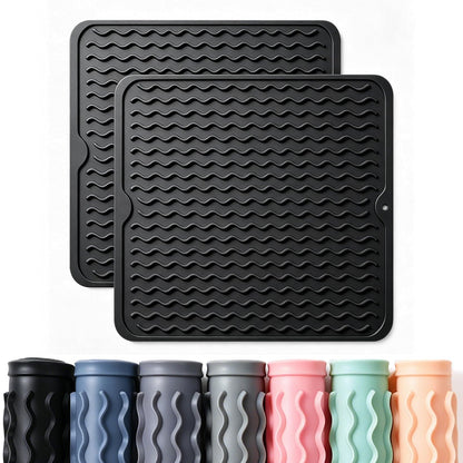 2 Pack Caketime Silicone Dish Drying Mat for Kitchen Counter Dining Placemats Shower Caddy Refrigerator Liners Essentials Heat Resistant Waterproof Trivets Pad Coffee Bar Items 15"x11.5" Milk