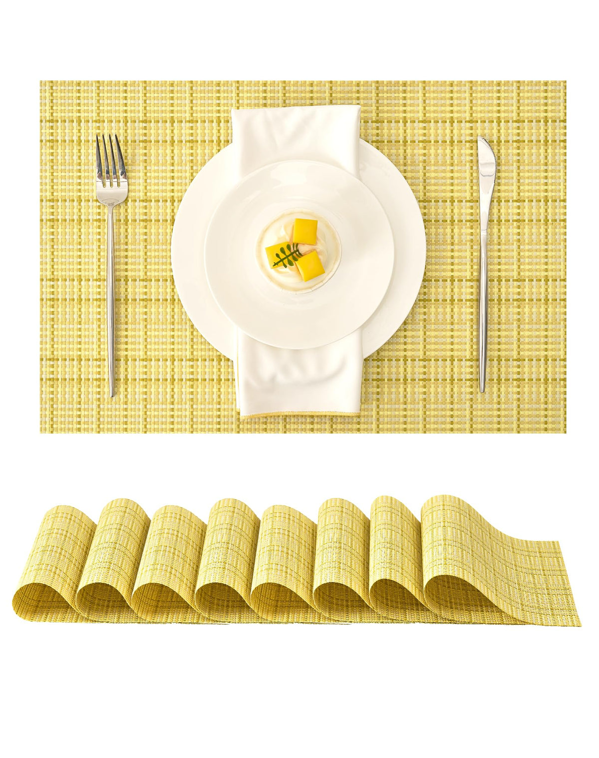 Beige Placemats Set of 4 - Heat-Resistant, Non-Slip Table Mats, Washable Woven Vinyl for Indoor & Outdoor Dining