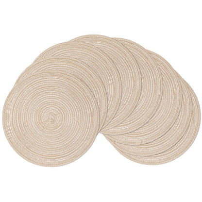 SHACOS Round Braided Placemats Set of 4 Washable Place Mats for Dining Tables 15 inch Non Slip Kitchen Table Mats (Beige, 4)