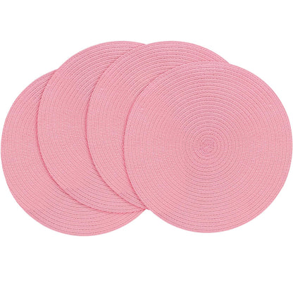 Floroom 15 Inch Round Braided Placemats Set of 4, Washable Heat Resistant Cotton Polyester Circle Place Mats for Kitchen Dining Table - Black
