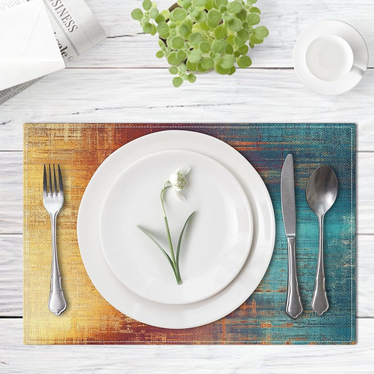 Emvency Farmhouse Placemats Set of 4, 12x18 Inch, Blue and Orange