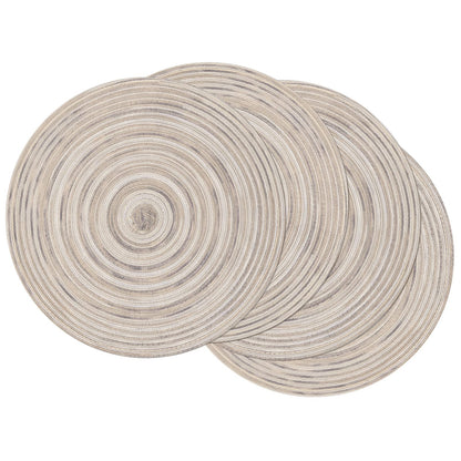 SHACOS 15 inch Round Placemats Set of 6, Cotton Polyester Woven Braided Place Mats, Washable Heat Resistant Circle Table Mats for Dining Table (Beige, 6)