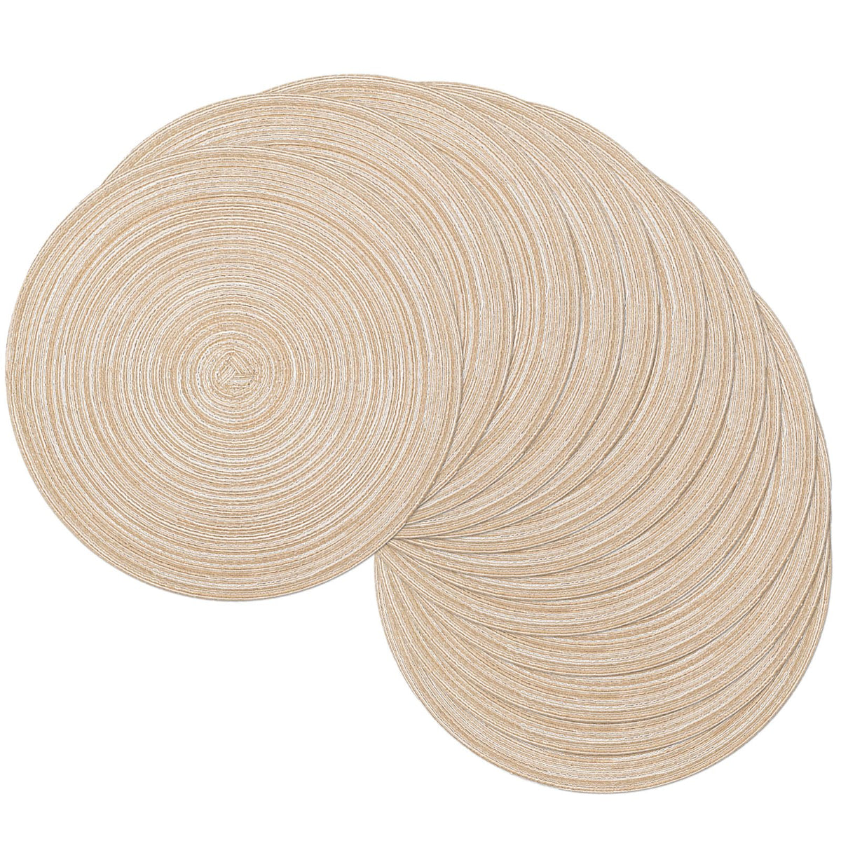 SHACOS Round Braided Placemats Set of 8 Cotton Fabric Round Table Mats Non Slip Washable 15 inch Round Place Mats Home Party Table Decor (Beige, 8)