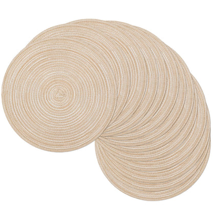 SHACOS Round Braided Placemats Set of 8 Cotton Fabric Round Table Mats Non Slip Washable 15 inch Round Place Mats Home Party Table Decor (Beige, 8)
