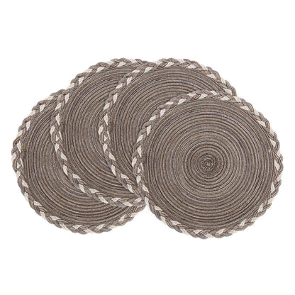 SHACOS Round Braided Placemats Set of 4 Washable Place Mats for Dining Tables 15 inch Non Slip Kitchen Table Mats (Beige, 4)