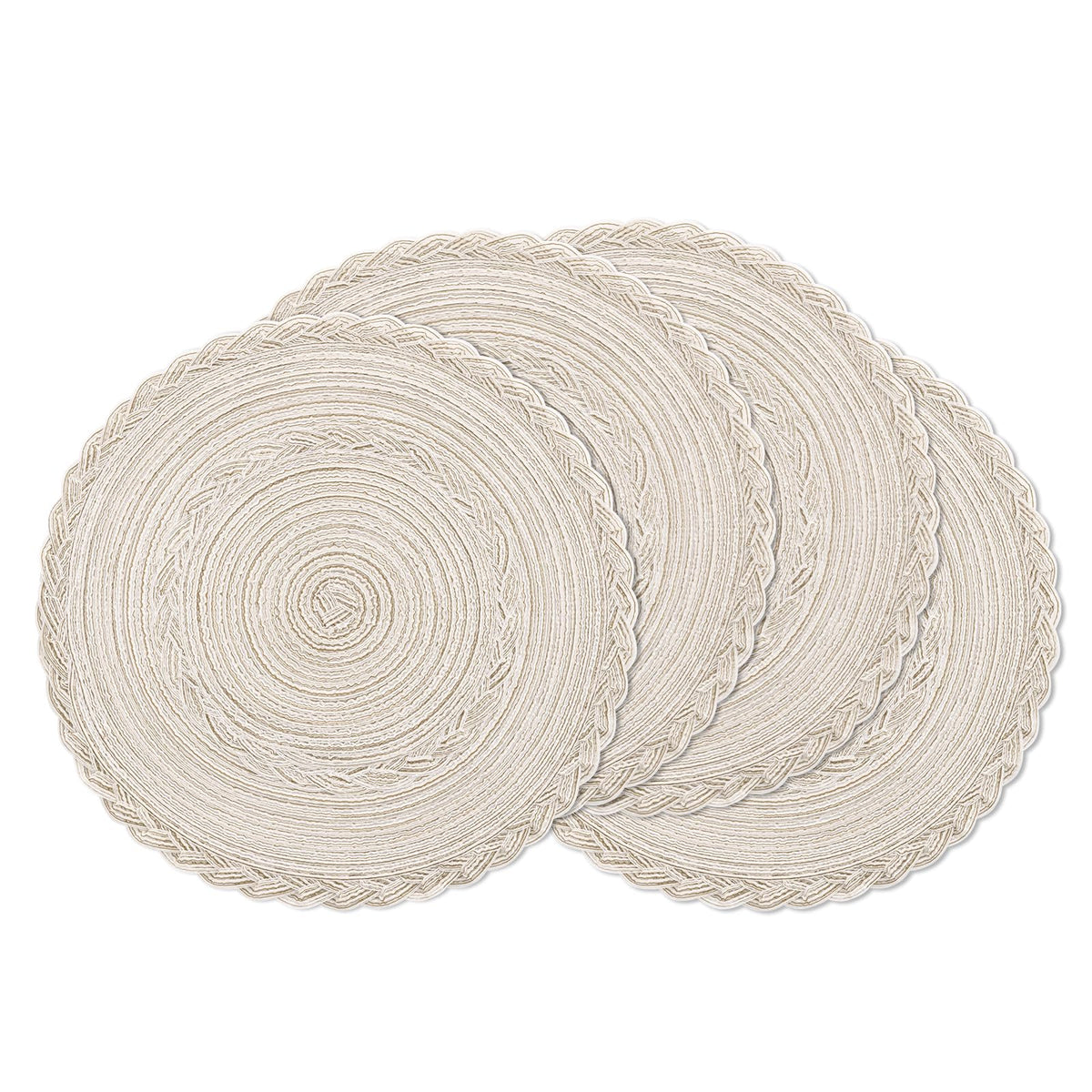 SHACOS Round Braided Placemats Set of 8 Cotton Fabric Round Table Mats Non Slip Washable 15 inch Round Place Mats Home Party Table Decor (Beige, 8)