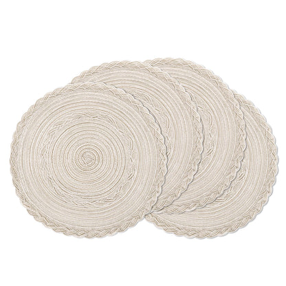 SHACOS Round Braided Placemats Set of 8 Cotton Fabric Round Table Mats Non Slip Washable 15 inch Round Place Mats Home Party Table Decor (Beige, 8)