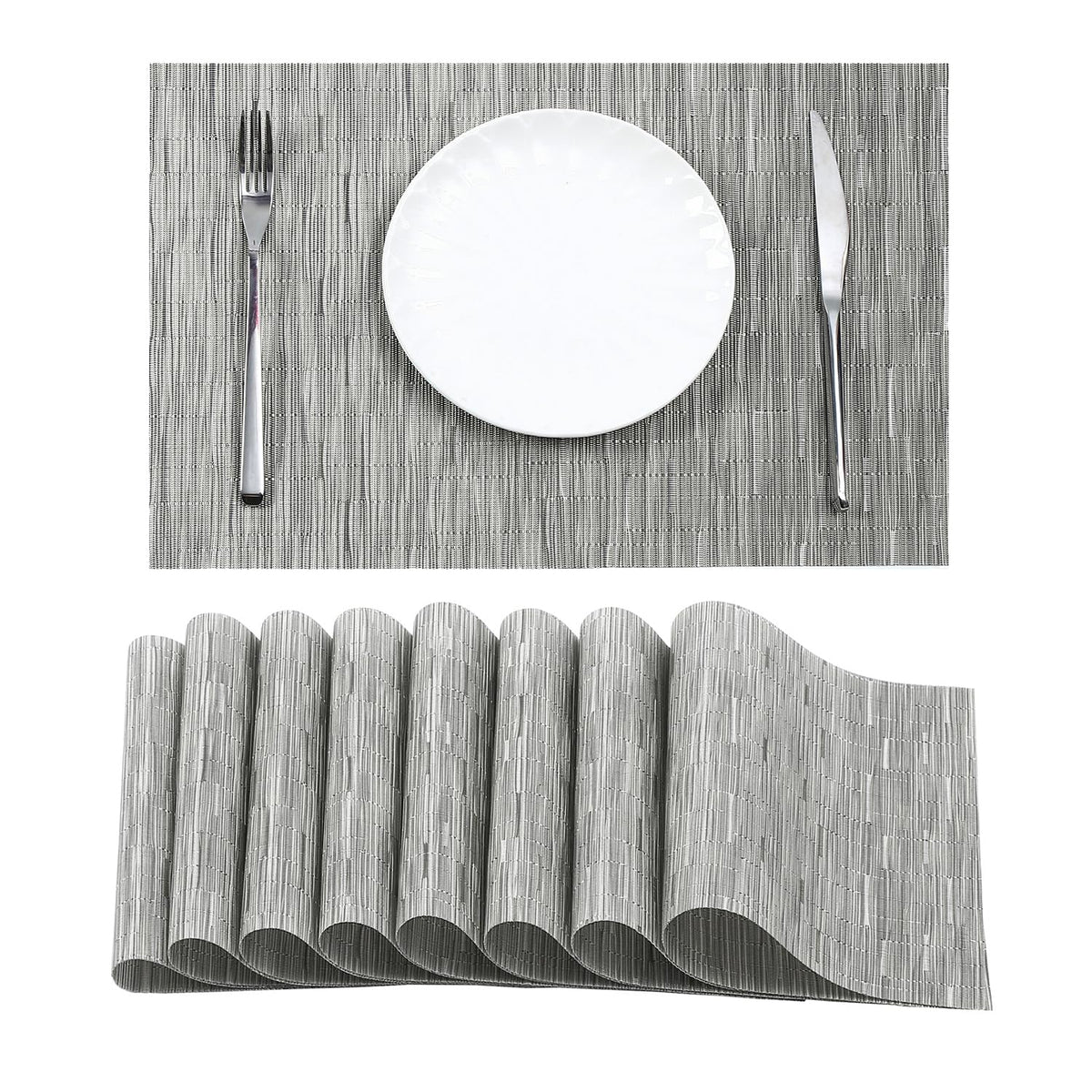 Woven Vinyl Beige Placemats Set of 12, Linen Look & Easy to Clean