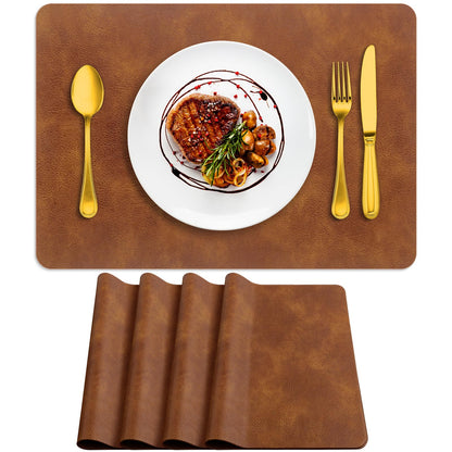 ADRIMER Oval Placemats Set of 4, Wipeable Faux Leather, 4 Colors