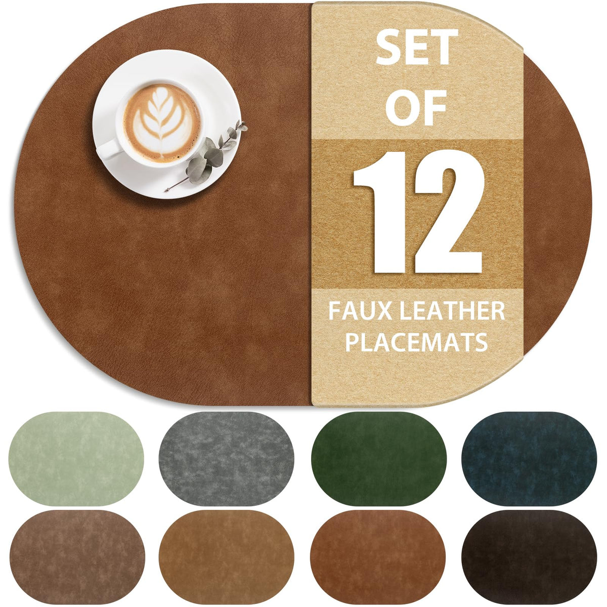 ADRIMER Faux Leather Placemats Set of 6, Heat Resistant 13"x13", Walnut