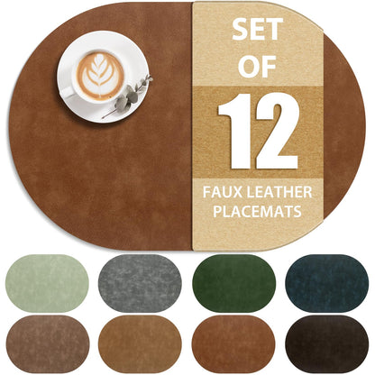 ADRIMER Faux Leather Placemats Set of 6, Heat Resistant 13"x13", Walnut