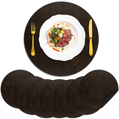 ADRIMER Faux Leather Placemats Set of 6, Heat Resistant 13"x13", Walnut