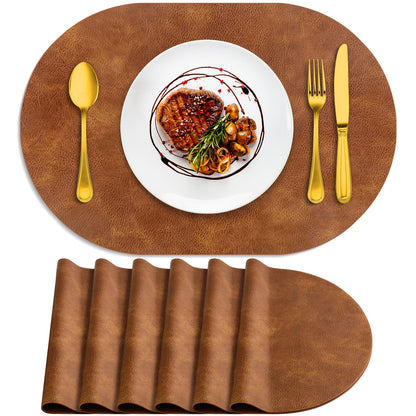ADRIMER Oval Placemats Set of 4, Wipeable Faux Leather, 4 Colors