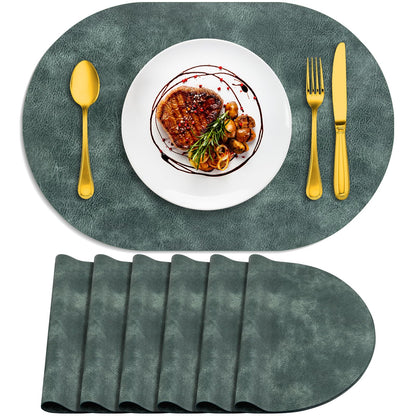 ADRIMER Oval Placemats Set of 4, Wipeable Faux Leather, 4 Colors