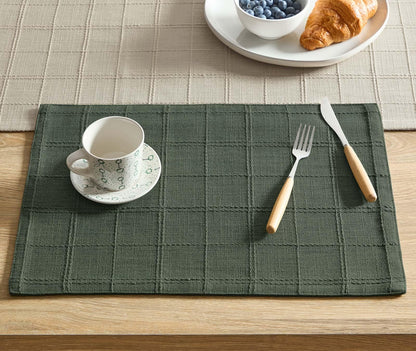 ZeeMart Linen Checked Farmhouse Placemats Set of 6, Olive 13x19in