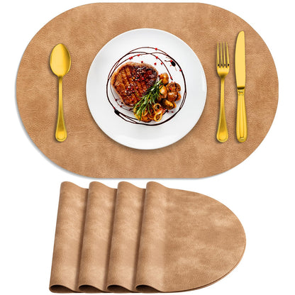 ADRIMER Oval Placemats Set of 4, Wipeable Faux Leather, 4 Colors