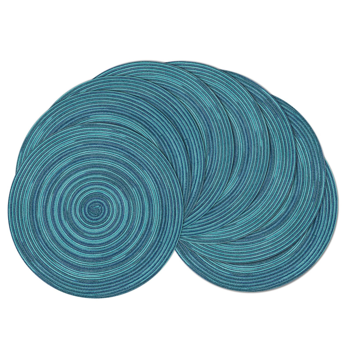 SHACOS Round Braided Placemats Set of 4 Dining Table Placemats 15 inch Circle Place Mats Easy to Clean Table Mats Indoor Outdoor, Blue Gray