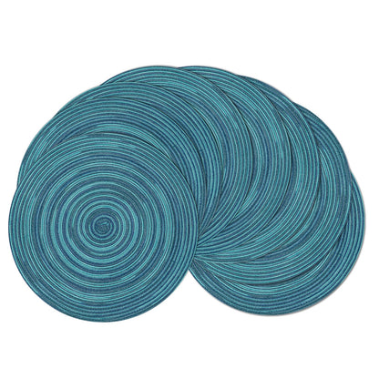 SHACOS Round Braided Placemats Set of 4 Dining Table Placemats 15 inch Circle Place Mats Easy to Clean Table Mats Indoor Outdoor, Blue Gray