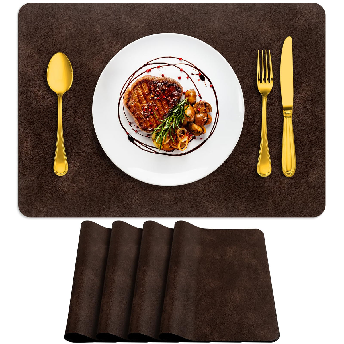 ADRIMER Oval Placemats Set of 4, Wipeable Faux Leather, 4 Colors