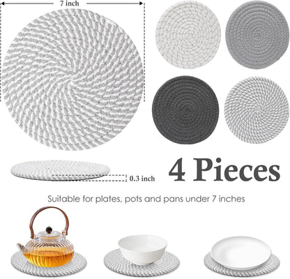 Billbotk 7" Trivets for Dishes, Pots and Pans, 4 Heat Resistant Hot Pads, Pot Holders for Kitchen, Plate Mats for Countertops, Table, Home Essentials, Farmhouse Decor