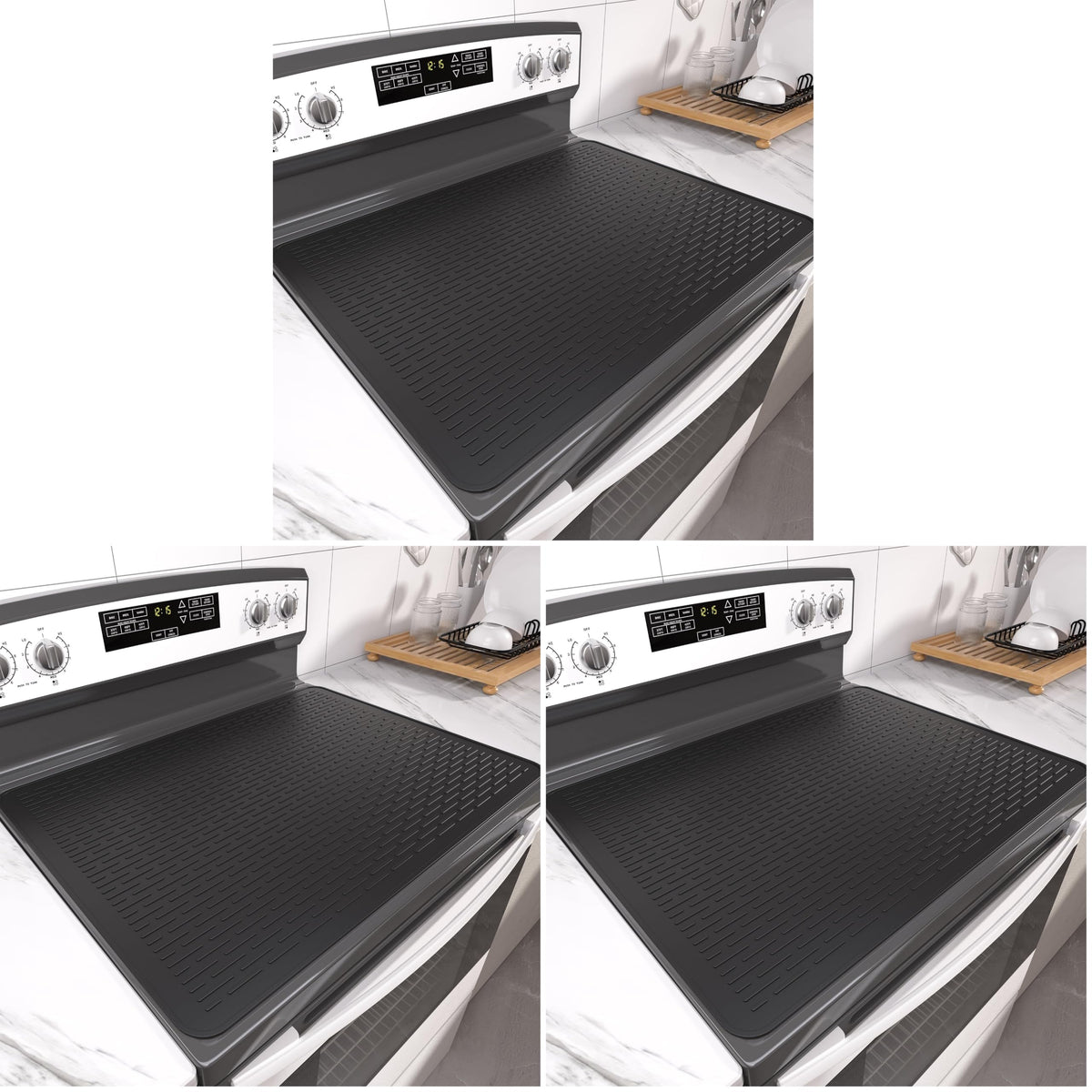 Stove Top Cover for Electric Stove- Range Covers for Electric Stove,Silicone XXL Dish Drying Mat, Glass Cooktop Covers, Flat RV Range top Mats (Black, 28"x20")