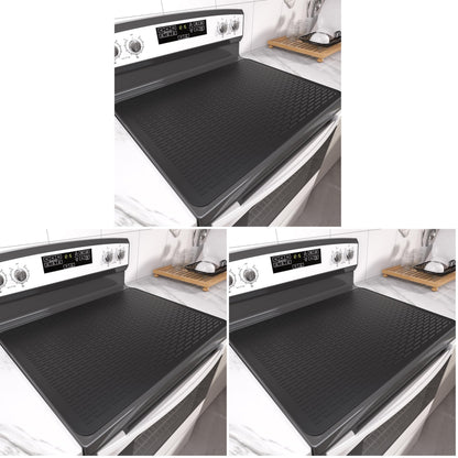 Stove Top Cover for Electric Stove- Range Covers for Electric Stove,Silicone XXL Dish Drying Mat, Glass Cooktop Covers, Flat RV Range top Mats (Black, 28"x20")