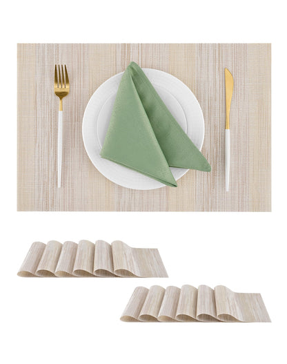 Beige Placemats Set of 6 - Heat-Resistant, Non-Slip Table Mats, Washable Woven Vinyl for Indoor & Outdoor Dining