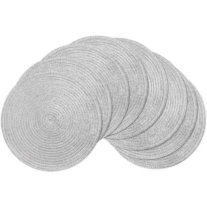 SHACOS Round Braided Placemats Set of 4 Dining Table Placemats 15 inch Circle Place Mats Easy to Clean Table Mats Indoor Outdoor, Blue Gray