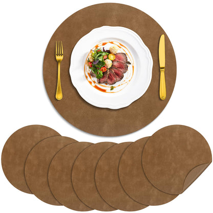 ADRIMER Faux Leather Placemats Set of 6, Heat Resistant 13"x13", Walnut